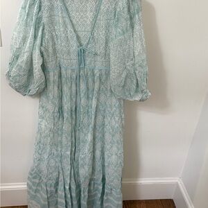 Daughters of India Teal Patterned Long Sleeve Dress